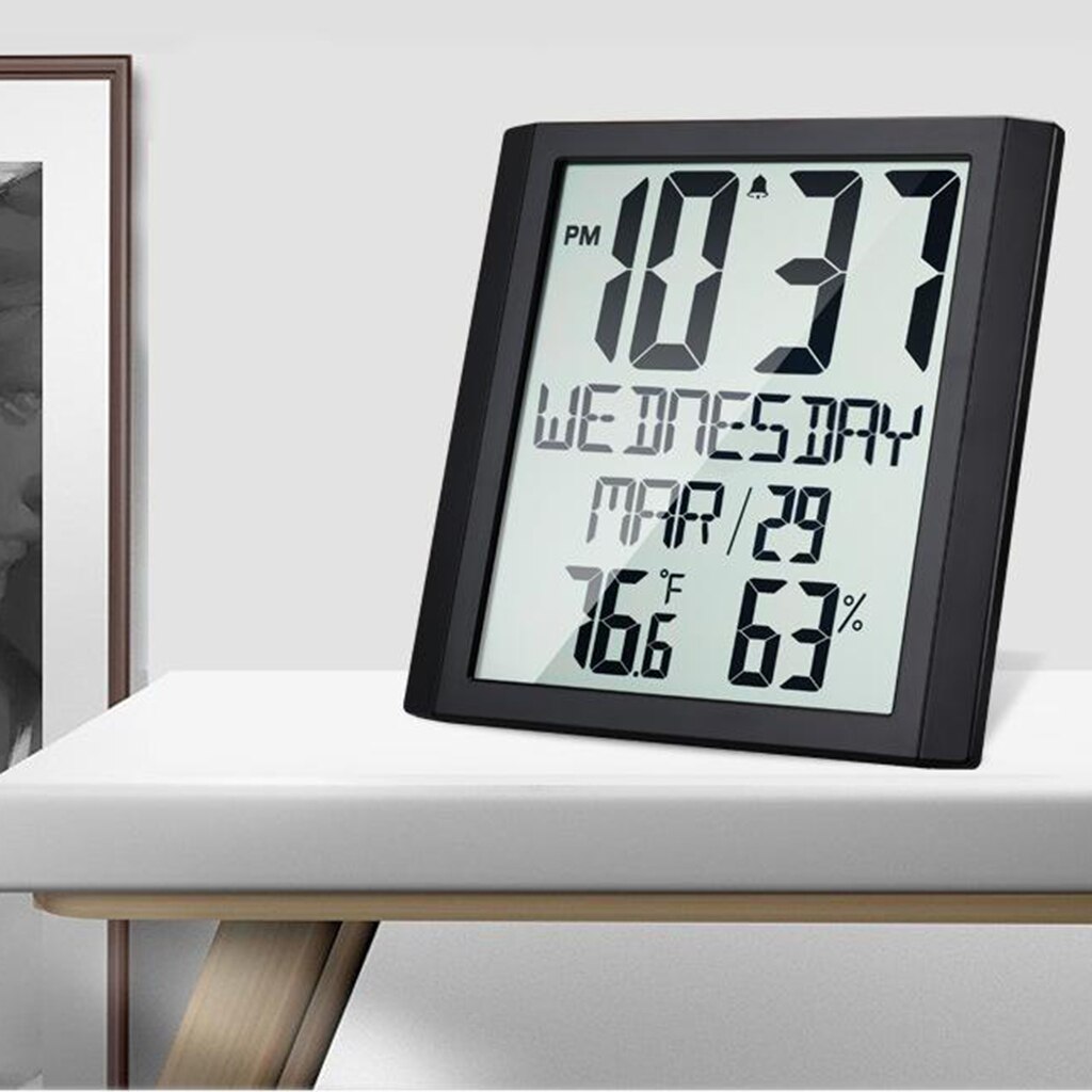Indoor Digital Clock Bold Digit Display Electronic Clock Temp Humidity Meter Calendar Reminders Max/Min Records for Home Office