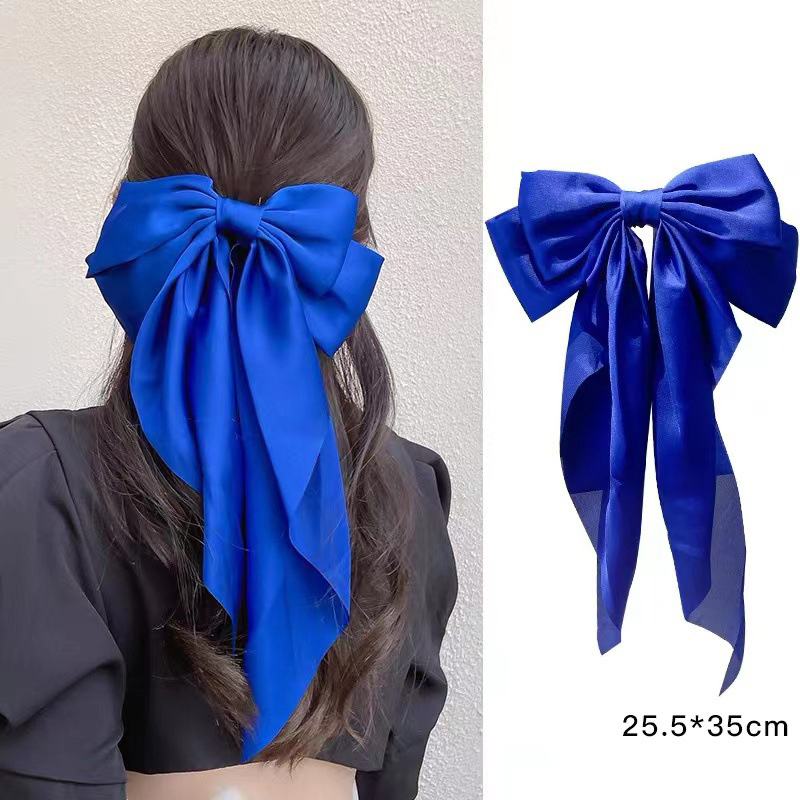 Grampo de cabelo grande laço para mulheres, monocromático cetim rabo de cavalo hairpin, streamer vermelho elegante, acessórios simples para meninas, moda: Rosa