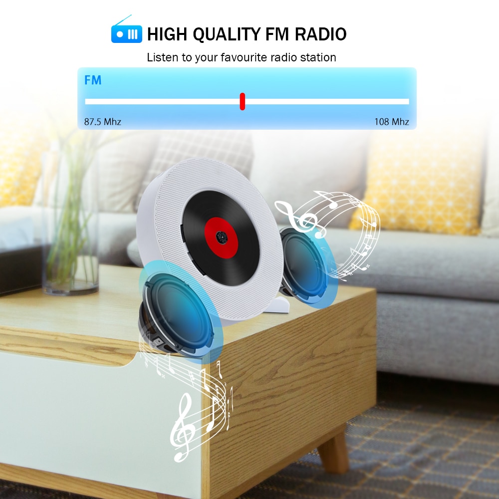 Remote Control Portable CD Player Bluetooth Desk Stand Wall Mountable CD Player Walkman LCD Display Home Audio Boombox Radio