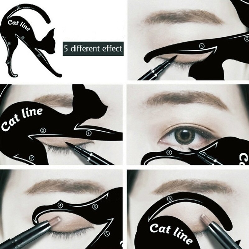 Plantillas para delineador de ojos de línea de gato, herramienta de maquillaje de ojos negra, modelo modelador de plantillas de línea de gato fácil de maquillar, tarjeta de delineador de ojos