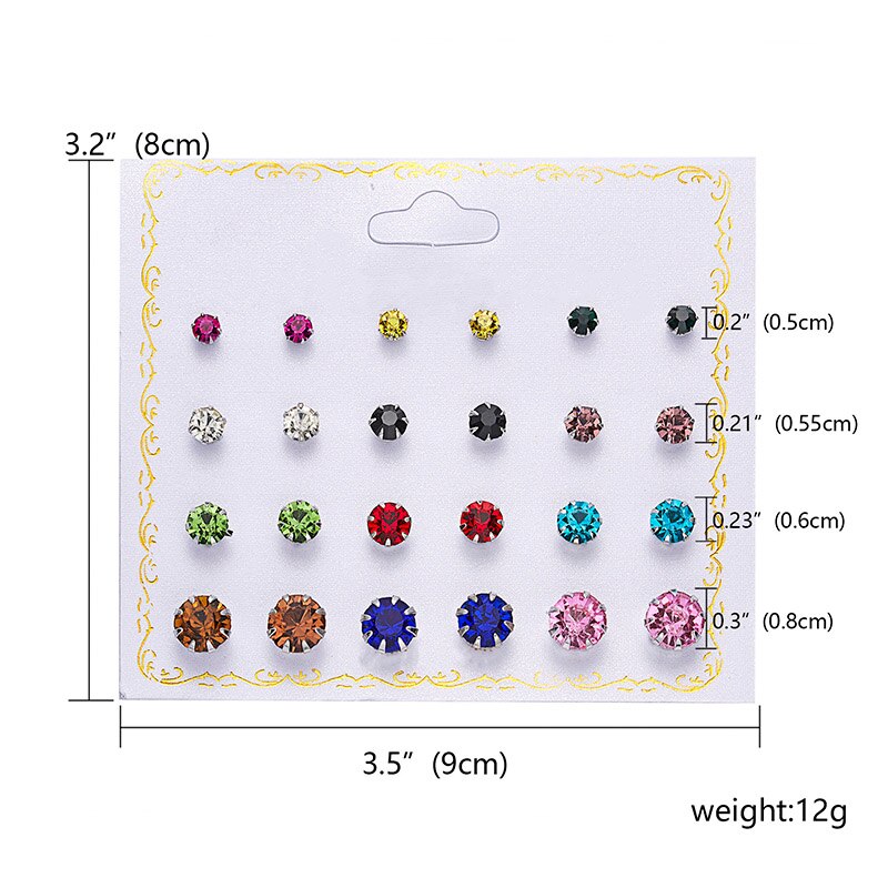 12 Pairs/set Classic Crystal Stud Earring Sets Women's Round Ball Metal Pearl Flower Earrings For Women Girl Mixed Jewelry: 321