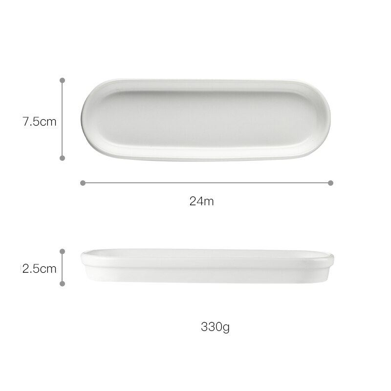 Oval Rectangular Ceramic Plates Pink Simple Long Plate Oven Dish Breakfast Flat Plate European Style Salad Cutlery: White