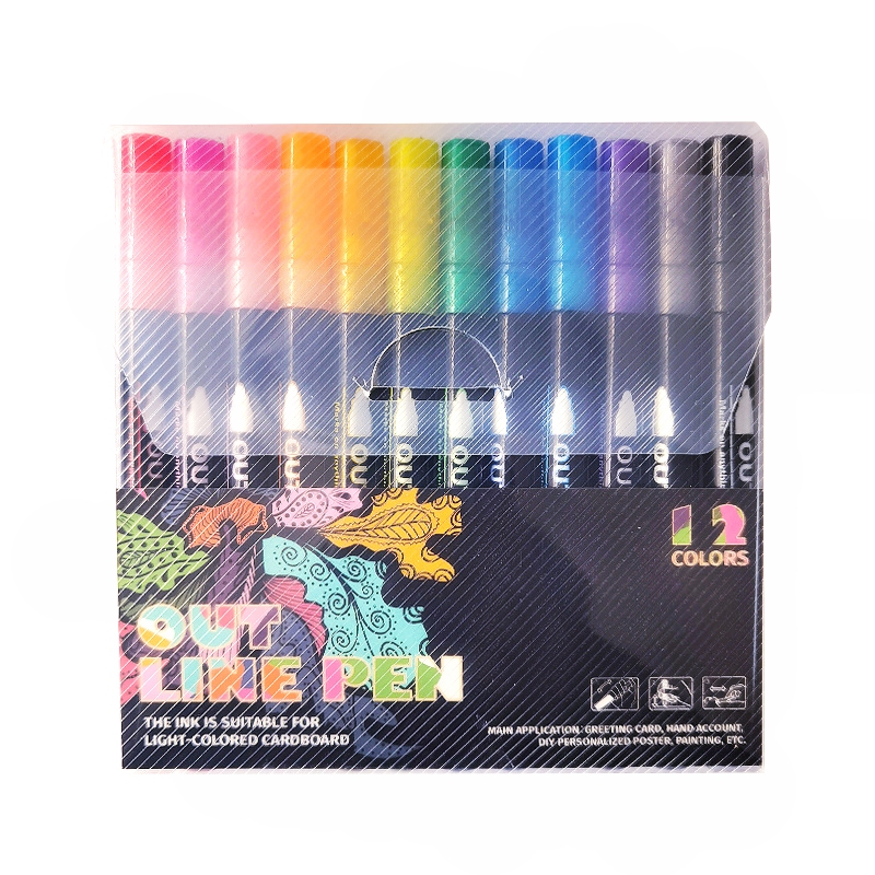 8/12 Colors/Set Double Line Outline Art Pen Fluorescent Glitter Art Marker Pens for Card Making, Birthday Greeting,Painting: WHITE