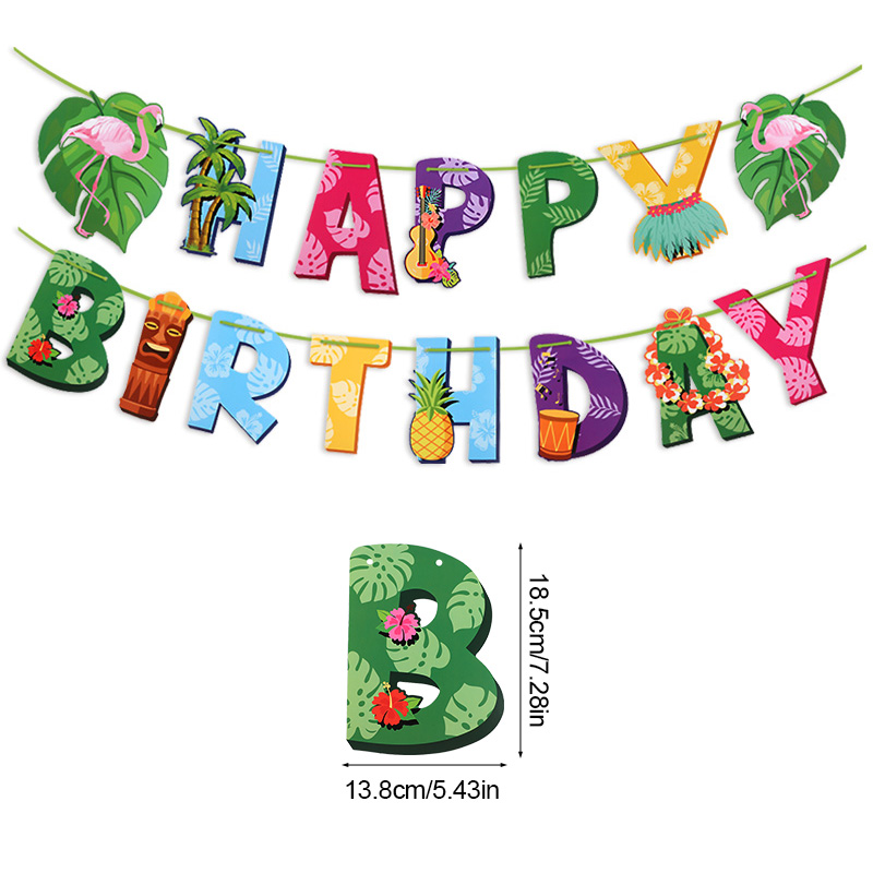 Decoración de hawaiana, guirnalda de feliz cumpleaños, cartel de piña y flamenco de dibujos animados, adornos para pastel, decoración de de boda Luau de verano: Amarillo fluorescente
