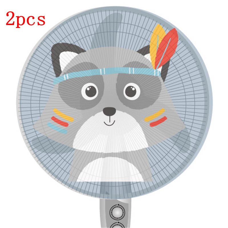 2Pc Staande Ventilator Cover Ronde Cartoon Patroon Sterke Ventilatie Wasbaar Elastische Stof Overlay Mesh Kind Vinger Veiligheid Protector: 2 / 16 Inch