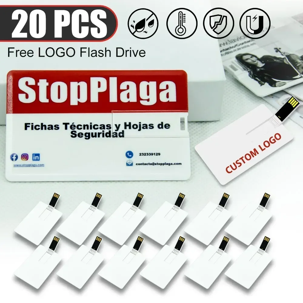 20szt/lot Karta kredytowa Pendrive USB 2.0 Pendrive 64GB 32GB 16GB 8GB 4GB Pamięć Pen Drive Usb Niestandardowe logo Prezenty biznesowe