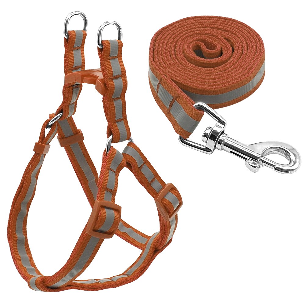 7 Colors Nylon Reflective Dog Harness Set S Yorkie Chihuahua Puppy Small Lead Leash Dogs Medium For M: Brown / S