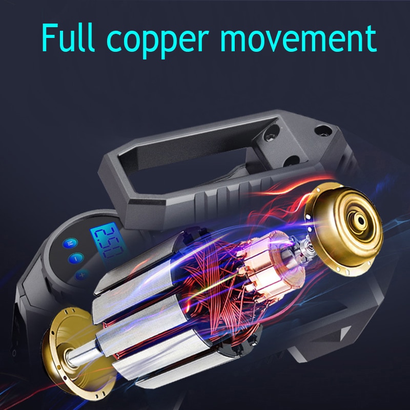 Portable Air Compressor Tire Inflator Car Tire Pump With Digital Pressure Gauge 150 Psi 12V DC Bright Emergency Flashlight