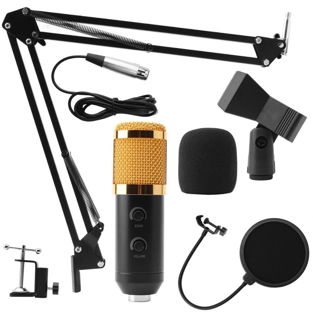 BM900 Condenser Microphone USB Wired Recording Microphone for Computer Karaoke KTV With Stand Holder: Golden-2