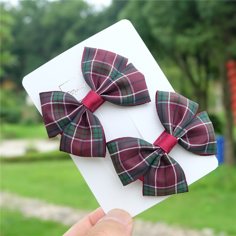 2 stuks/set meisjes strikken haarspeld klassieke geruite lint haarbanden kinderspeldjes kinderhaarkoord retro hoofddeksels haaraccessoires: 7