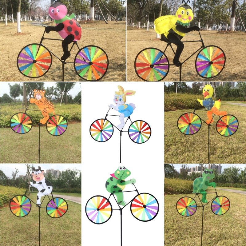 HBB Cute Tiger Riding Bike Wind Spinner mulino a vento vortice giardino prato cortile Decor