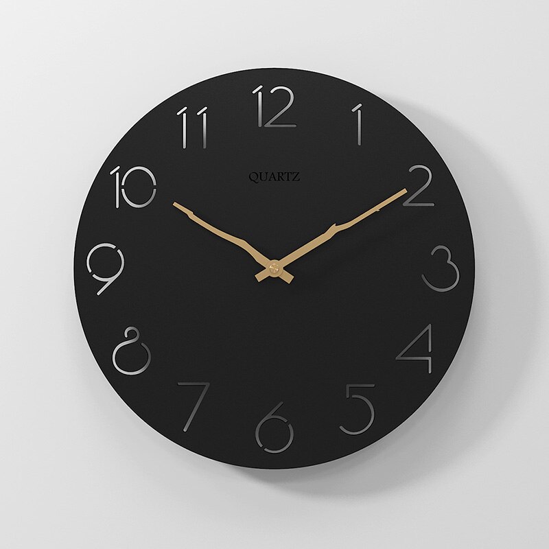 Imitation Marble Clock European Style Home Living Room Wall Clock Bedroom 30cm Metal Digital Clock: 11 Wooden