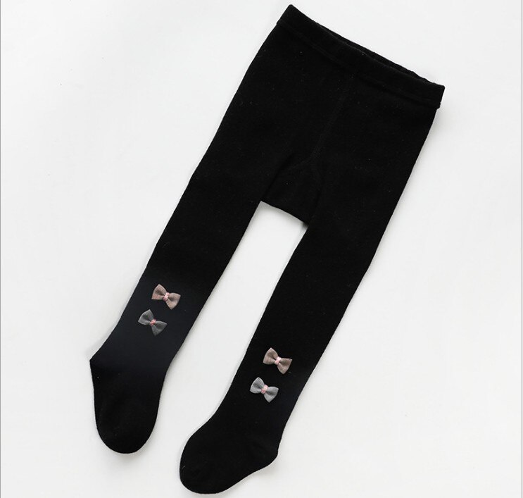 Lovely Baby Girls Bowknot Pantyhose Winter Autumn Warm Cotton Tights Cute Infant Kids Knitted Leggibgs for Kids Toddler Girls: Black / 6-12 Months