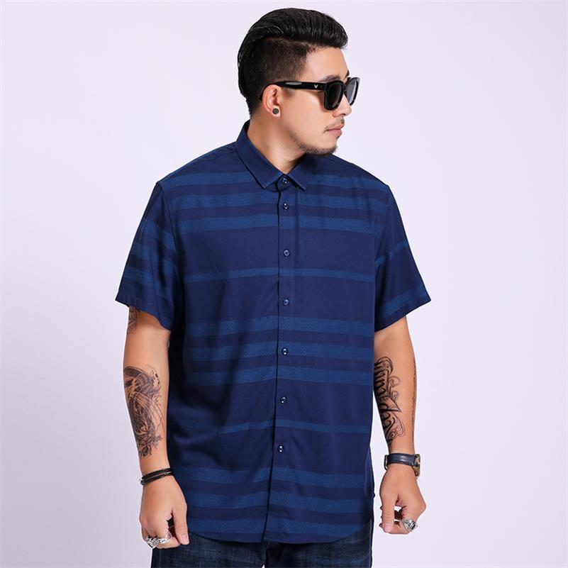 Summer Men's Shirt plus Size Male Casual Striped Short Sleeve Shirt Brand Men's Clothing 5xl 6xl 7xl 8xl: blue / 5XL