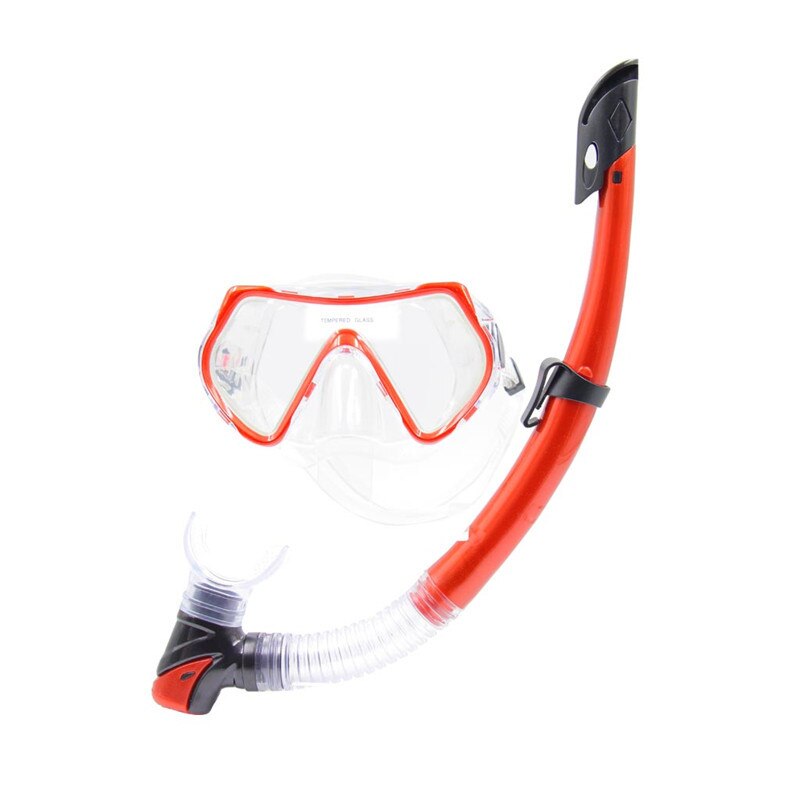 Snorkel Set - Adjustable Mask & Dry Top Snorkel - Diving Gear Kit: Red