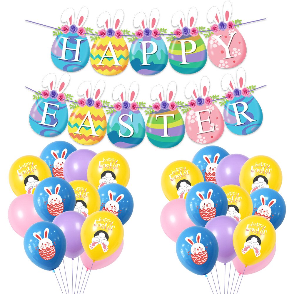 Pasen Ballon Set Gelukkig Pasen Cartoon Eieren Konijn Bunny Print Banner Decoratie Interieur Party Decoratie Kids Kleurrijke Speelgoed: 24 balls