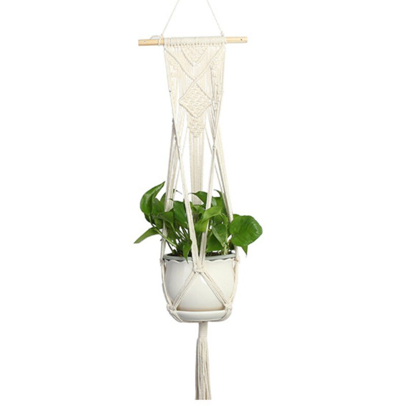 Macrame Plant Hangers Handgemaakte Indoor Outdoor Opknoping Planter Mand Katoenen Touw Muur Plant Houder Bloempot Huis Tuin Decor: white