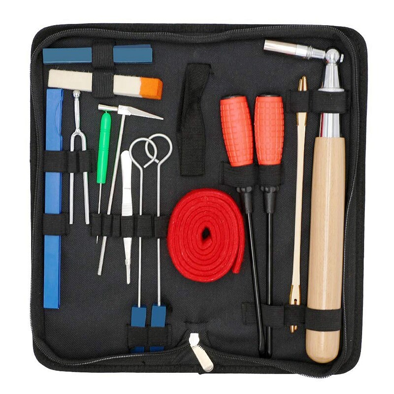 Piano Tuning Kit 16Pcs Piano Tuners Tools Set Wrench Hammer Mute Fork Screwdriver Belt Tweezers Clip: Default Title