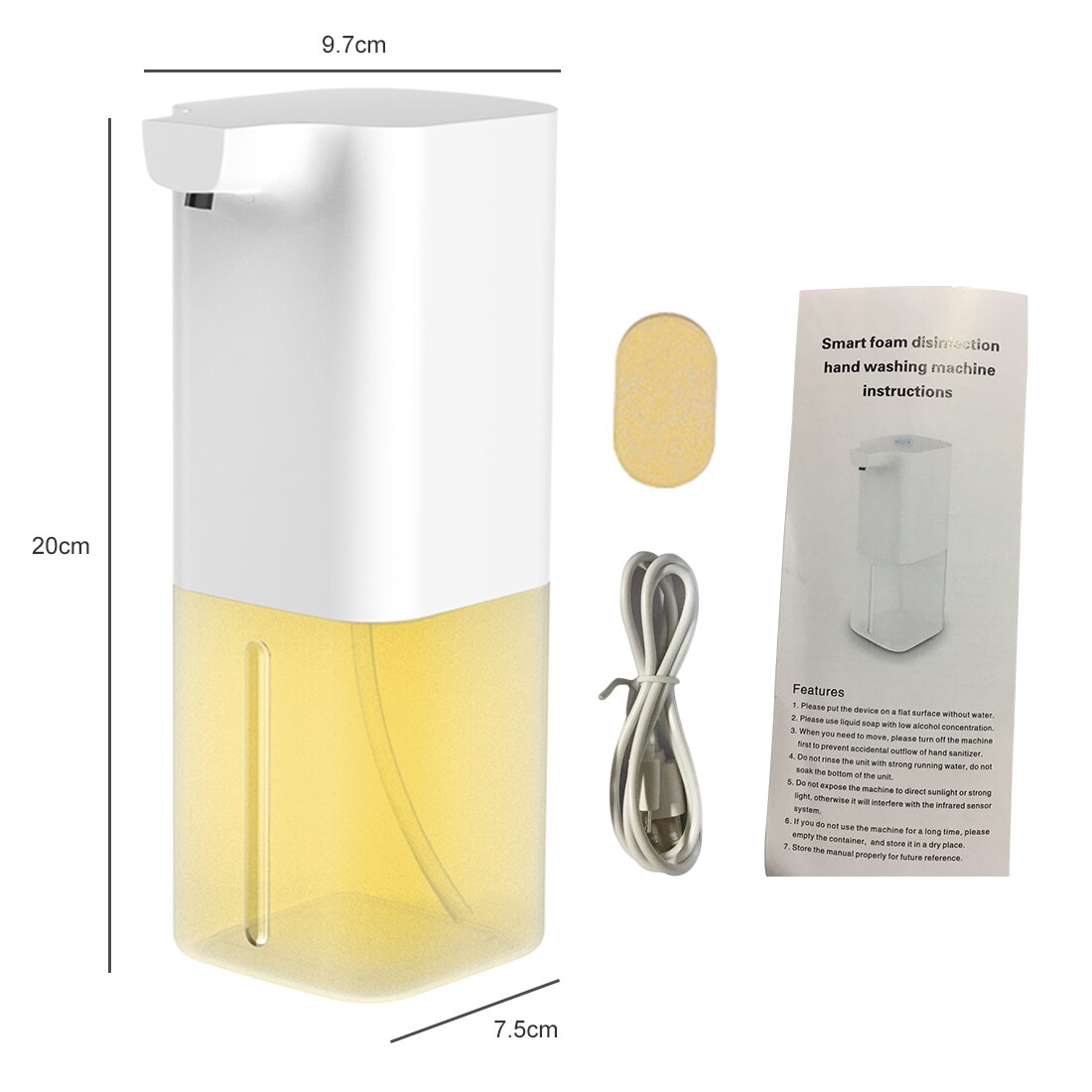 250ml Automatic Touchless Induction Hand Washer Induction Foam Soap Dispenser Intelligent Sensor Liquid Soap Washing Dispenser: with Yellow Soap