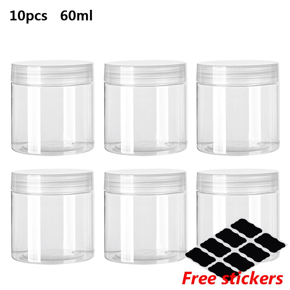 10pcs 30/50/60/80/100/120/150ml Food Storage Jars Clear Lid Bottle Pot Balm Plastic Container Can Tin Transparent Screw Empty: Red
