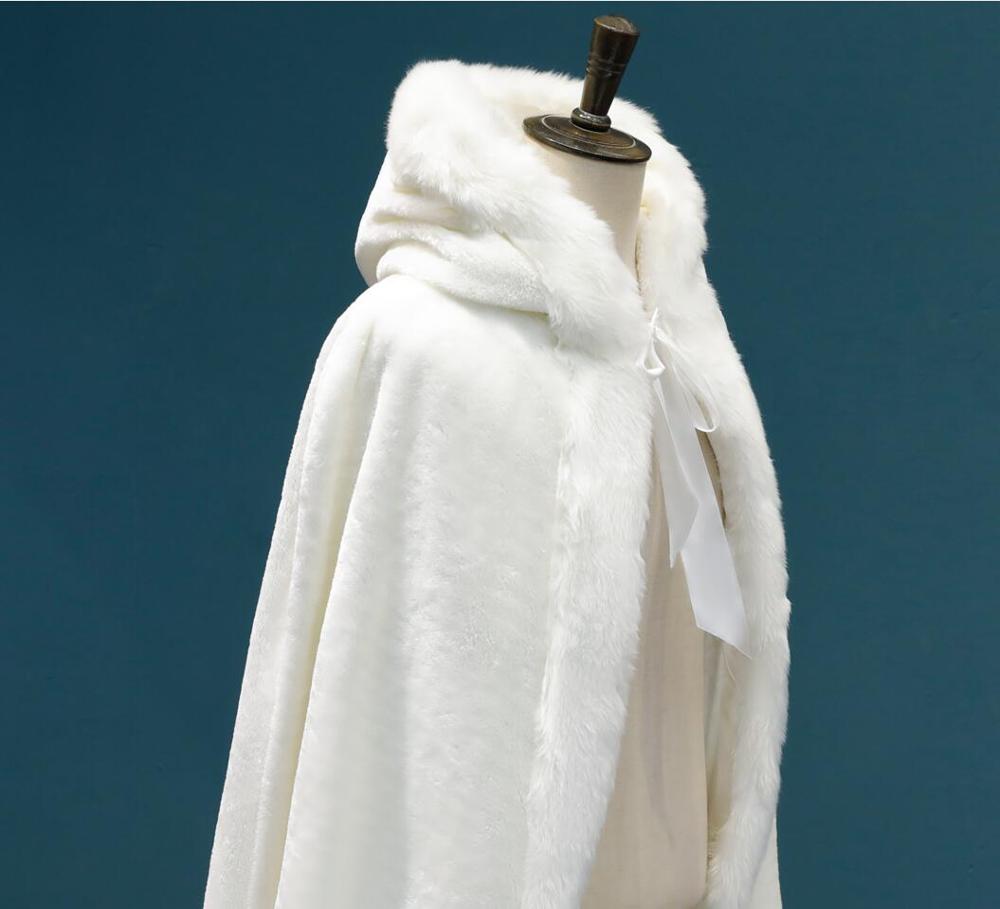 Cape de mariée en fausse fourrure blanche chaude, magnifique Cape de mariage à capuche, longue veste enveloppante de fête, châle blanc/ivoire