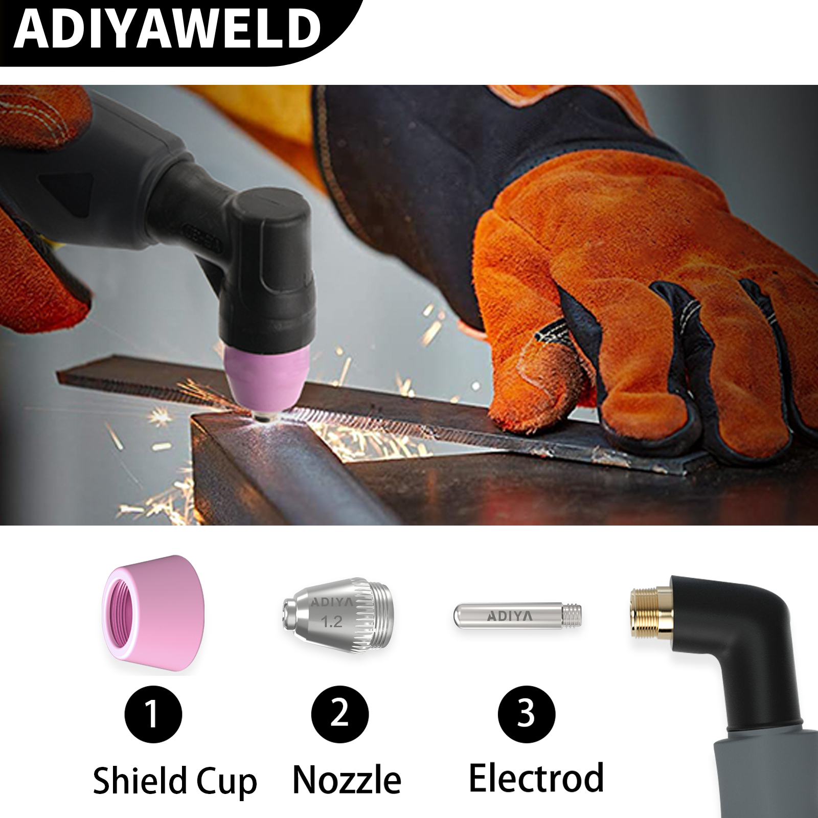 ADIYAWELD 30/60/90PCS AG60 SG-55 Plasma Cutter Cutting Torch Tip Nozzles Cups Electrodes Consumables Kits