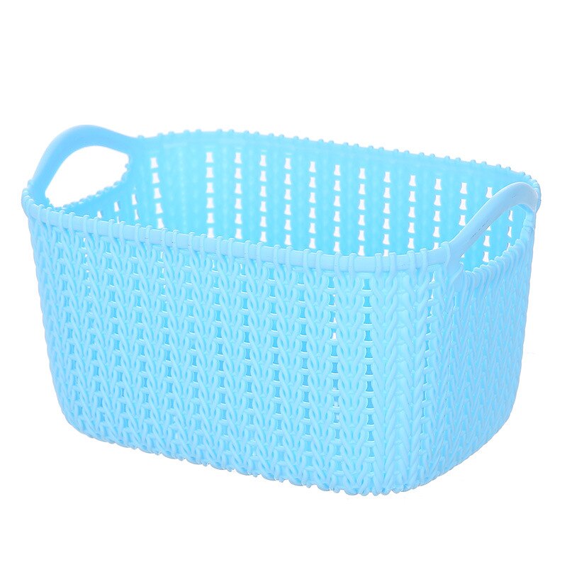 Imitation of the cane makes up receive basket plastic hollow out desktop clutter carrying basket bathroom clothes cosmetics: blue