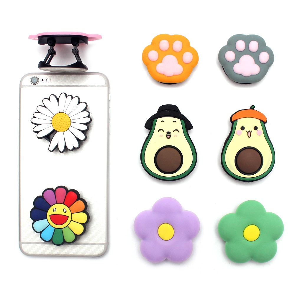 Avocado And Dog Footprints Flower Plastic Fold Mobile Phone Finger Ring Holder For All Brands Phone Men And Women Samsung Iphone