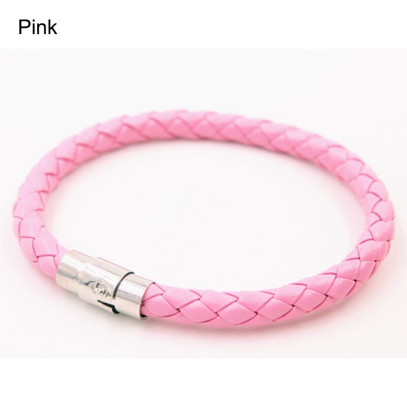 6MM PU Leather Braided Bracelet Magnetic Buckle Women Men Bracelet LL@17: Pink