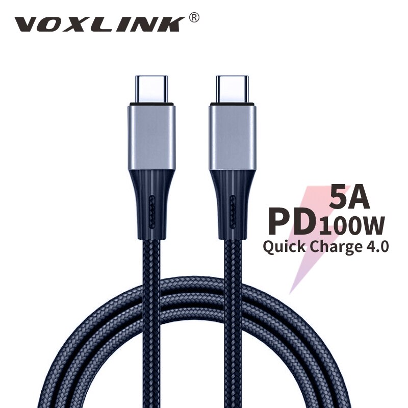 Voxlink 100W Usbc Naar Usb Type C Kabel Usbc Pd Snelle Charger Cord USB-C Type-C Kabel Voor xiaomi Mi 10 Pro Samsung S20 Macbook Ipad