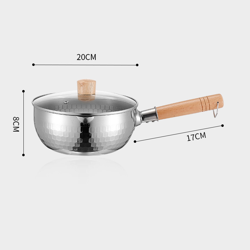Padella in acciaio inossidabile Padella da neve giapponese Manico in legno Coperchio Pentole per stufato Frittura Wok Pentola per latte Utensili da cucina Pentole pratiche: green