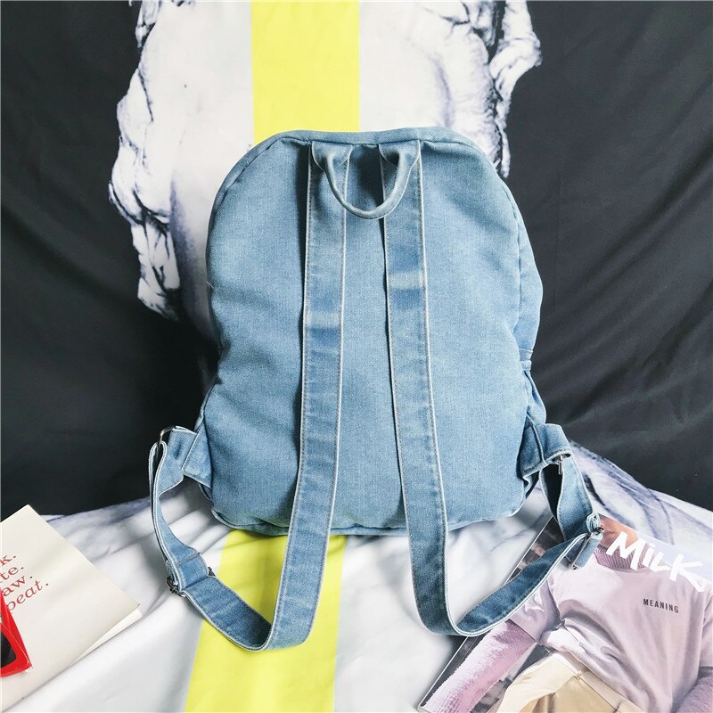 Denim moda lona mochila feminina azul sacos de viagem para adolescentes meninas sacos de escola feminino grande capacidade alta qualidade