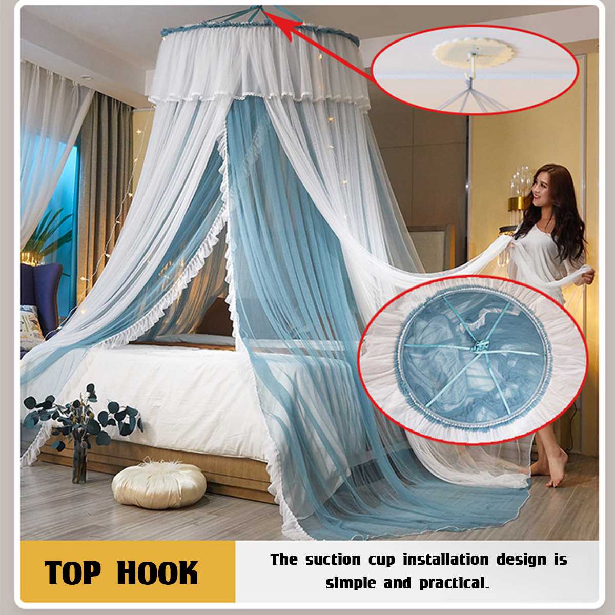 Luxury Double Layer Bed Canopy Mosquito Net Full Queen King Size Netting Bed Pink Purple White Round Princess Mosquito Net