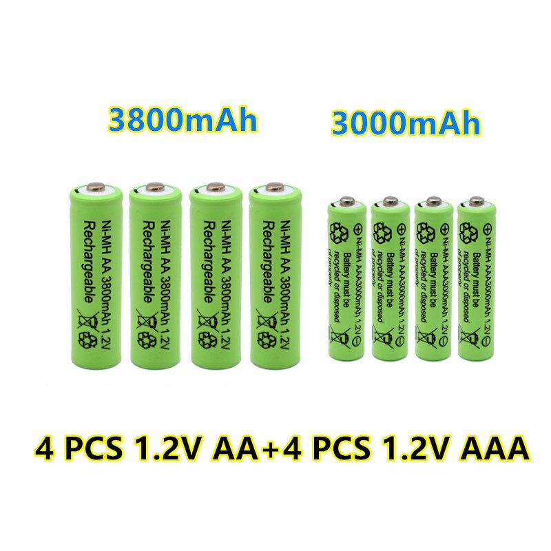 1.2 V Aa 3800Mah Ni-Mh Oplaadbare Batterijen + 1.2 V Aaa 3000 Mah Rechageable Batterij Ni-Mh Batterij: Blauw