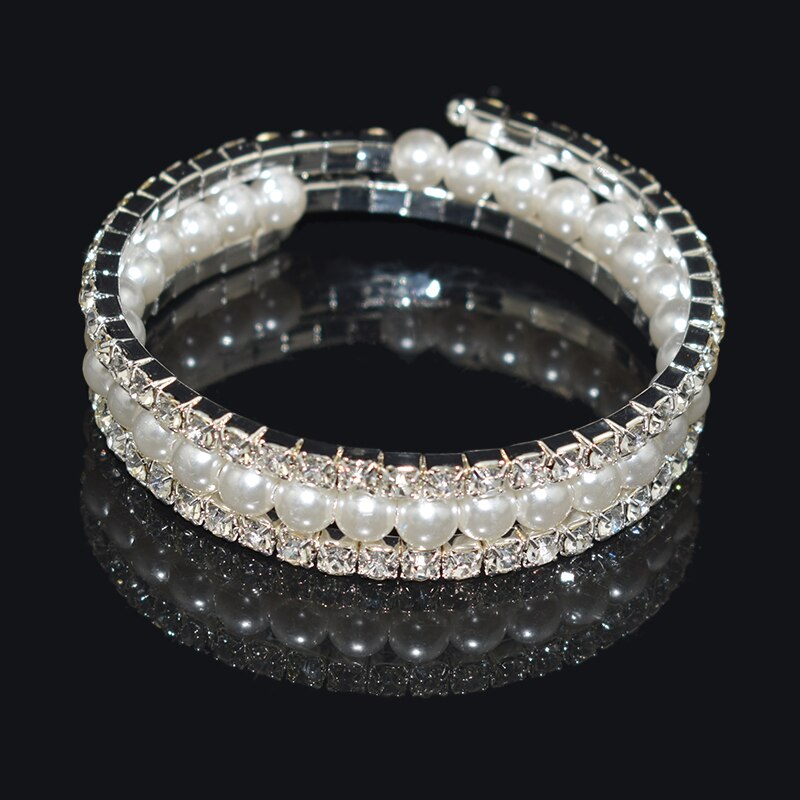 Goud Zilver Plated Rhinestone Bangle Armband Crystal Charm Armband Voor Vrouwen Bruiloft Sieraden Armbanden Voor Meisjes: 3row-Silver-A