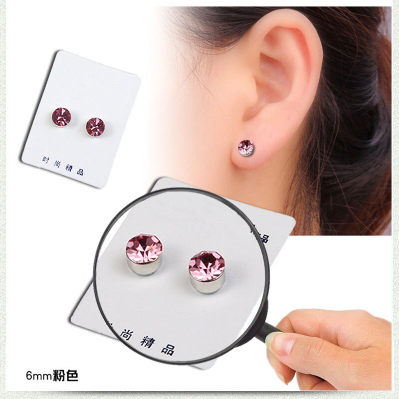 Moda kryształbyć winnym kolczyki robić uszu dla kobiet mężczyzn kryształ górski ze stali nierdzewnej bez przekłuwania uszu kolczyki magnetyczne nie przebite kolczyki robić uszu: 6mm różowy
