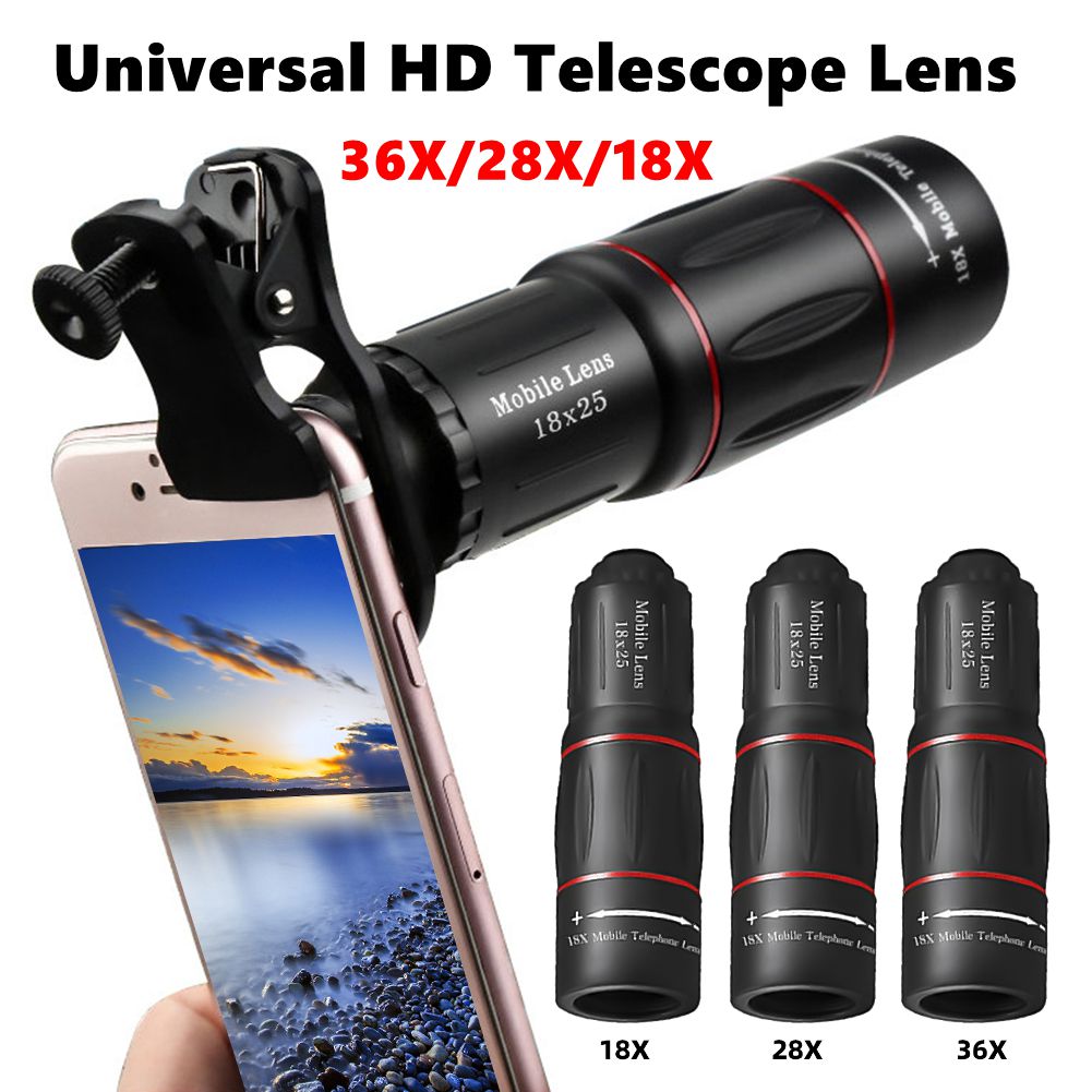18/28/36X Monocular Telescope Clip-On Zoom HD Telescope Lens Universal Phone Camera Telephoto Lens for Camping Hunting Sports