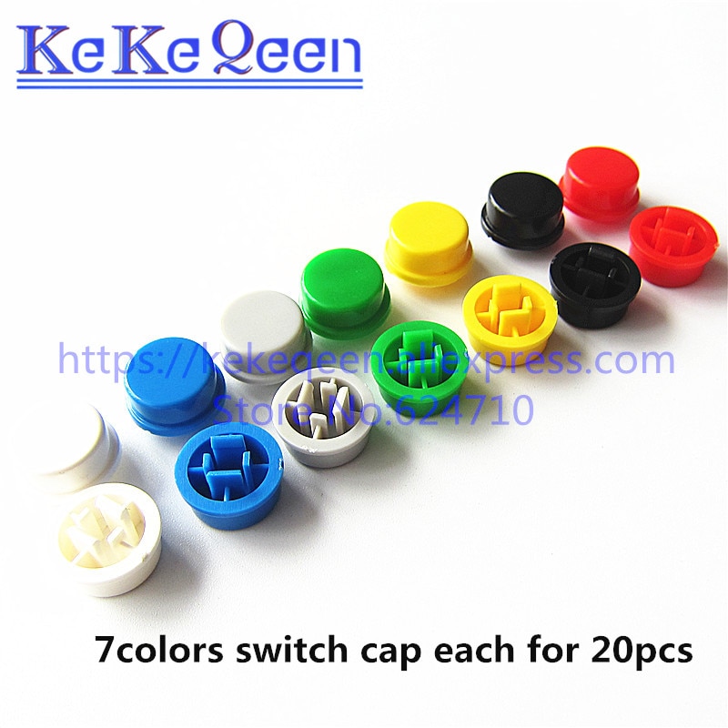 140 Pcs Ronde Tactiele Knop Caps Kits 9.58*5.1mm voor 12*12*7.3mm Micro Tact schakelaar Voor Arduino 7 kleuren