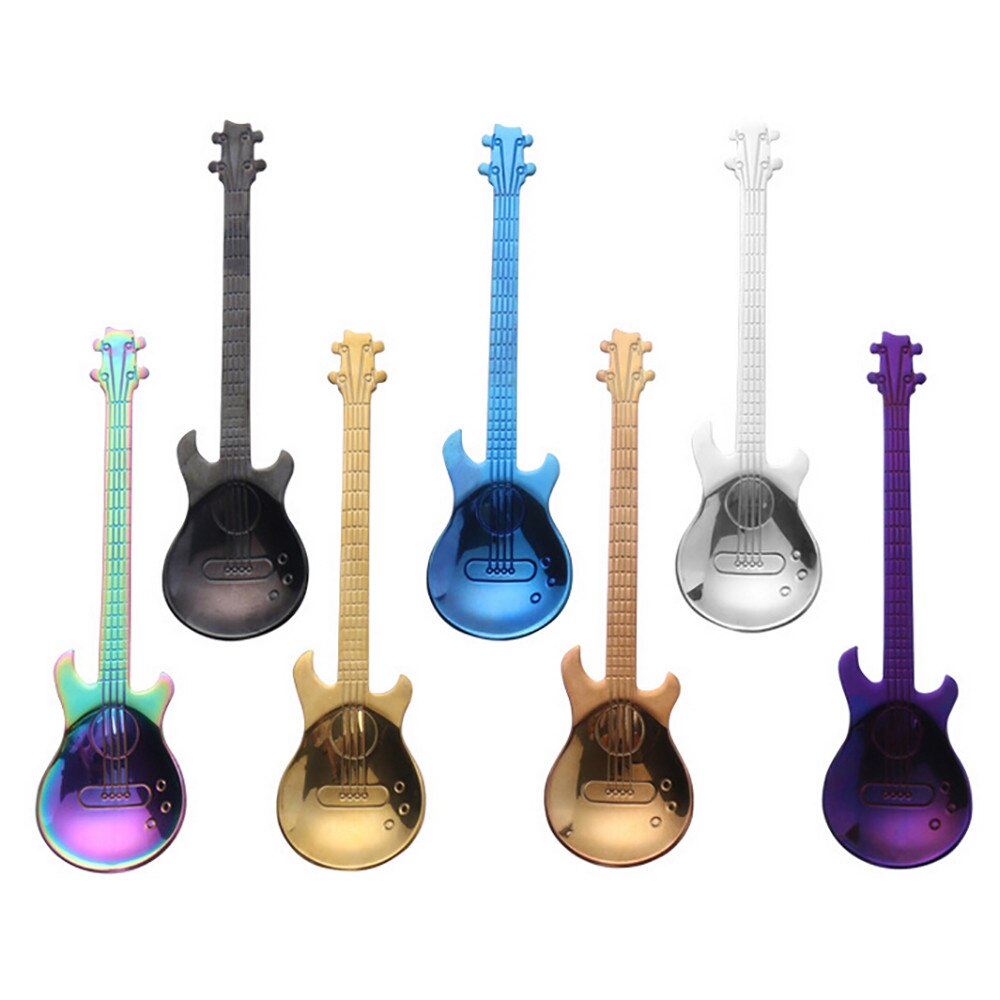 Cuchara de café de acero inoxidable 12cm Multicolor fácil para limpiar la guitarra cucharas Arco Iris café cuchara cubiertos bebiendo herramientas F123