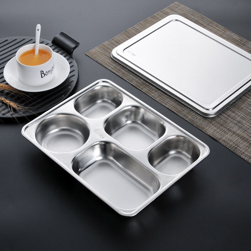 304 stainless steel snack dish separates children's plate, student stainless steel plate, lunch box, dining plate.: B and lid