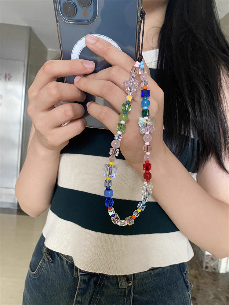 Herlook Vlinder Telefoon Bedel Riem Crystal Kubus Kralen Bloem Telefoonketting Y 2K Accessoires Mix-Kleur Hars Mobiele Telefoon Lanyard