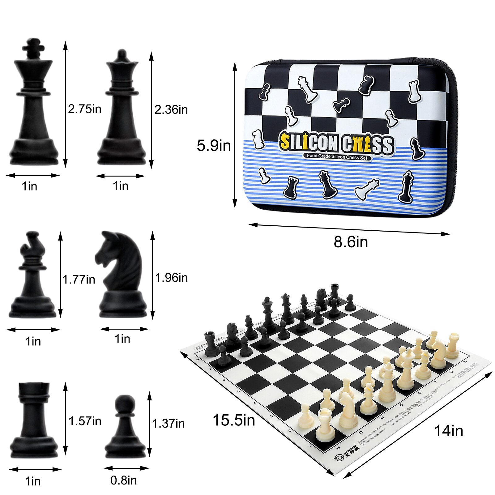Schach Brettspiel für freundlicher Silikon Tragbare in Tragetasche, Lebensmittel Klasse Reise Schach setzt für Anfänger