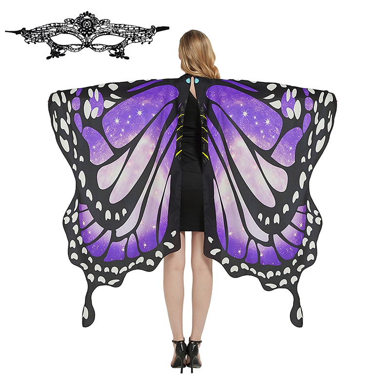 Women Performance Stage Dress-up Butterfly Wings Cape Shawl Fancy Costumes Role Play Props Halloween Cosplay Dance Cloak Cape: green