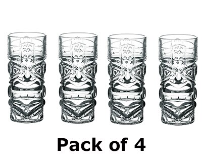 Tiki-vaso de cristal exótico "Zombie" para cóctel, cristal resistente alto de Tiki Premium, 15oz (450ml),: Pack of 4