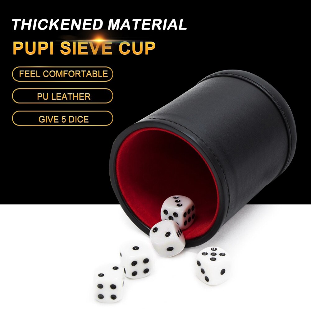 Dobbelbeker +5 stuks dobbelstenen bar ktv entertainment spelbenodigdheden pu leer flanel party spel entertainment accessoires