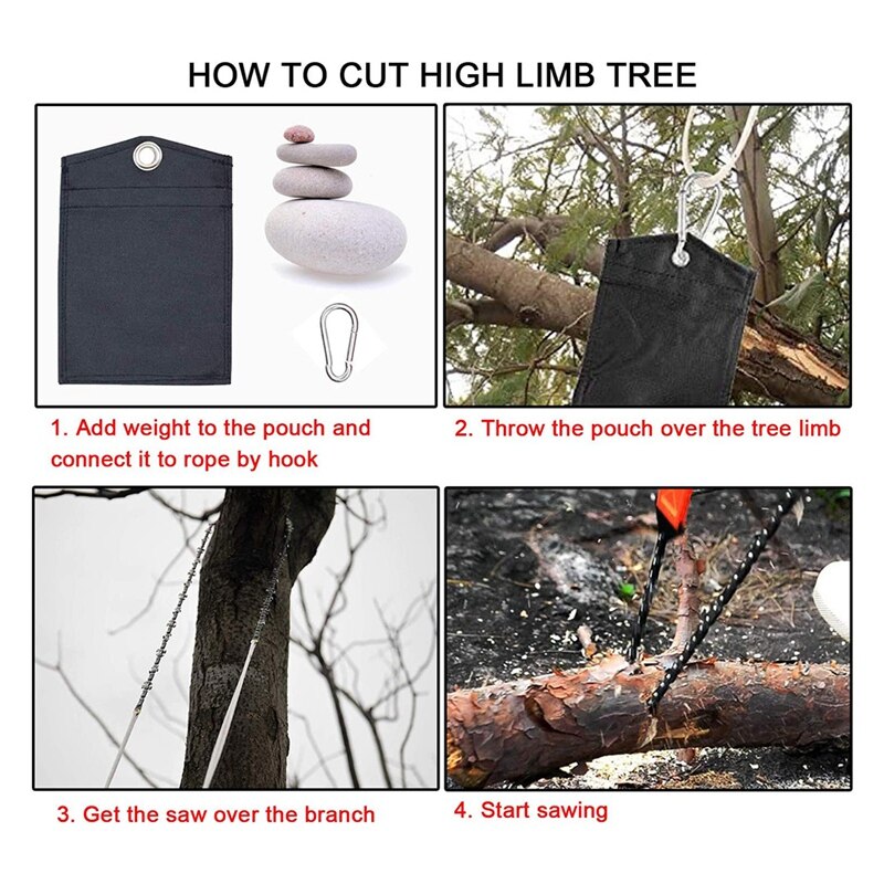 High-Reach Tree Limbs Hand Wire Saw with Two Ropes,Sharp Tooth Blades on Both Sides,Folding Pocket Chain Saw,for Camping