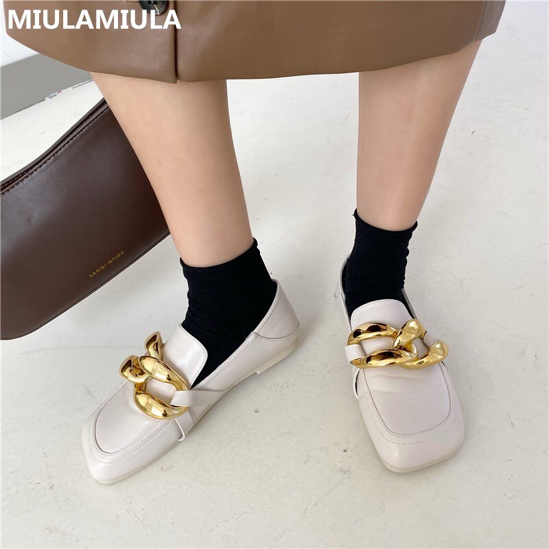 Neue Winter Socofy Plüsch Goldene Kette Leder Wohnungen Schuhe Zehe Slip Auf Frauen Müßiggänger Mokassins