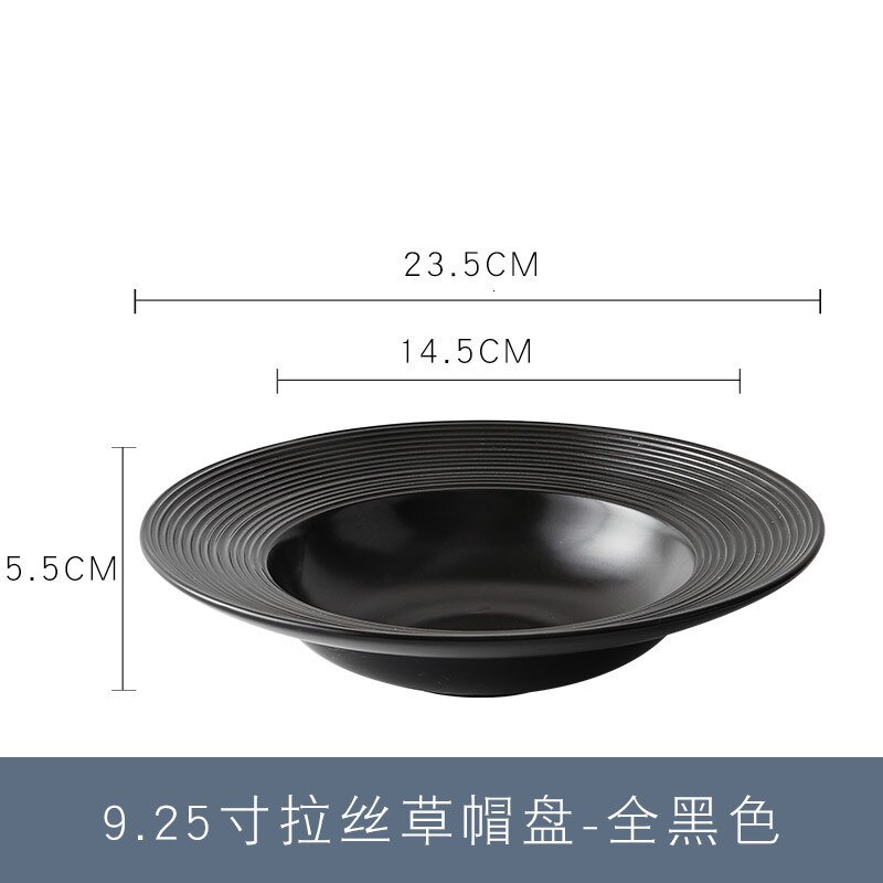 Plato de cerámica para pasta, platos creativos de comida occidental, sombrero de paja para restaurante, red para plato, platos hondos para pasta, vajilla de porcelana: Black
