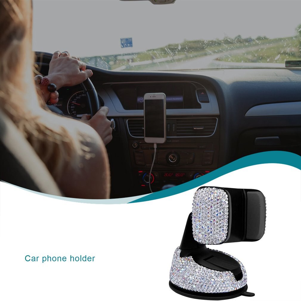 2 in1 360 graden auto mobiele telefoonhouder voor auto dashboard en ventilatierooster met kristal type diamant inleg auto navigatie beugel