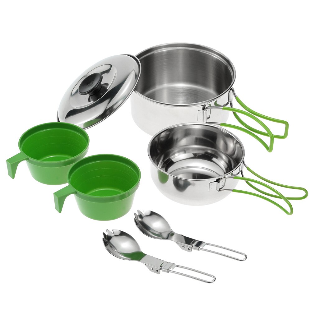 Outdoor Camping Hiking Cookware Backpacking Cooking Picnic Bowl Pot Set Stainless Steel Cook Set camping plate set